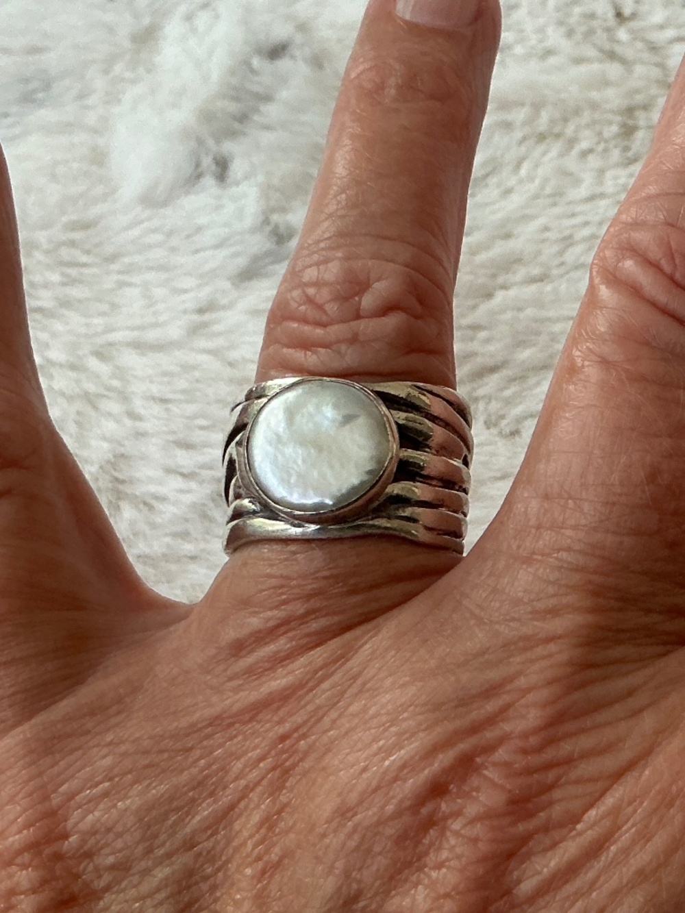 Silver Ring with White Mother-of-Pearl Center